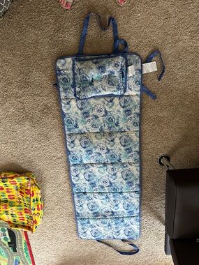 Foldable Blue Floral Padded Beach Mat with Pillow